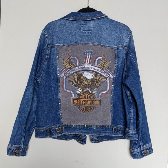 Harley Davidson Custom Jacket Upcycled one of a kind. Repurposed 1x - Picture 2 of 7